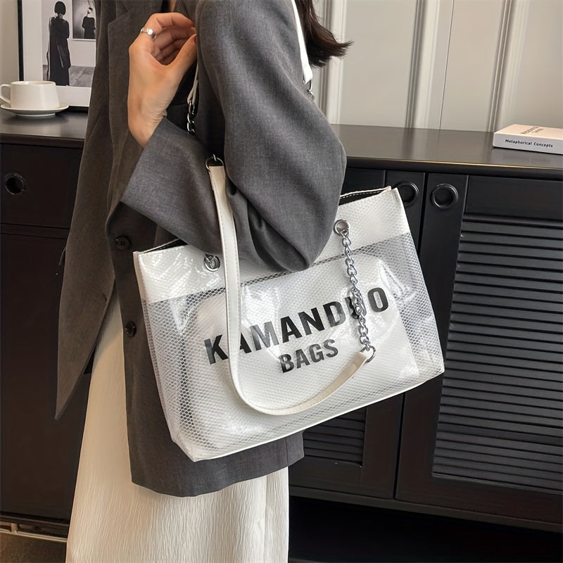 Large Shoulder Tote Bag with Transparent Jelly Design