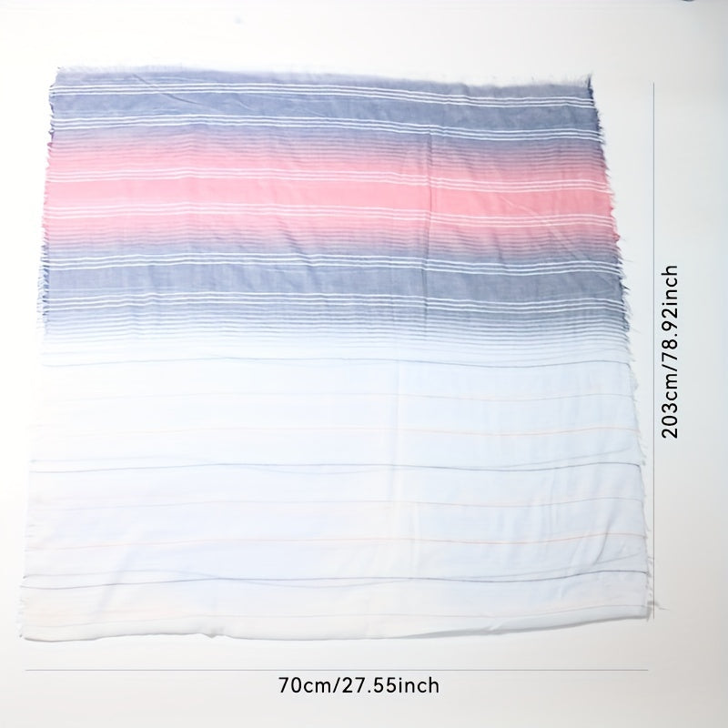 Gradient Striped Scarf Casual Frayed Edge Shawl