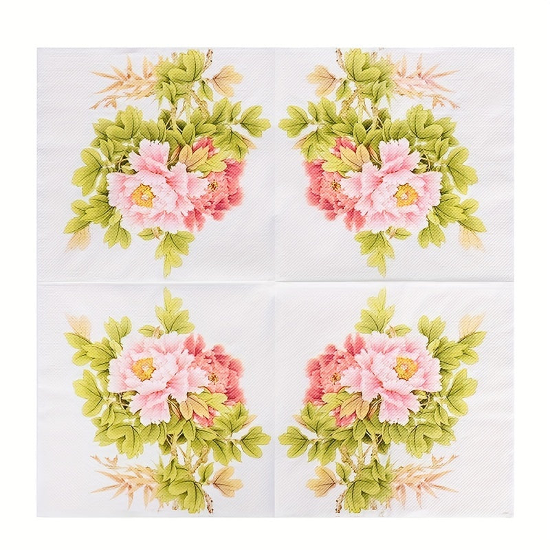20pcs Peony Flower Disposable Napkins for Wedding Party Supplies