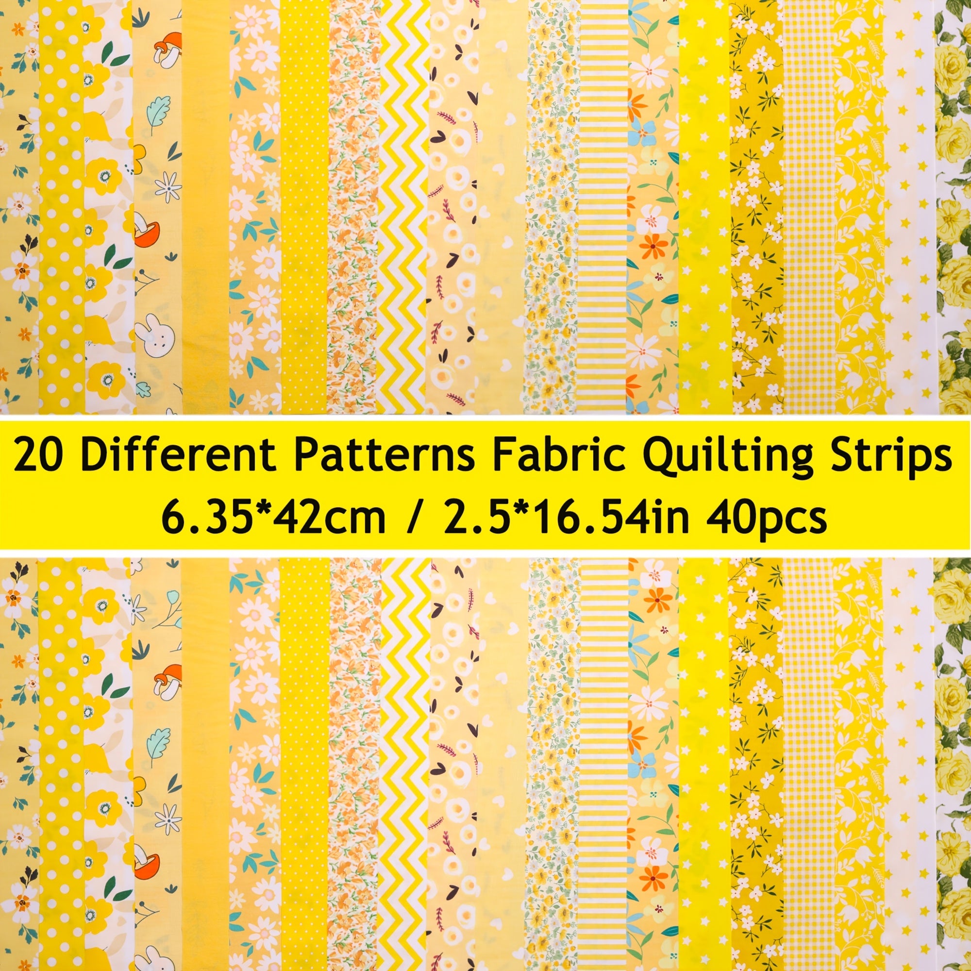 40pcs Yellow Series Quilting Fabric Strips 6x42cm for Patchwork DIY Crafts