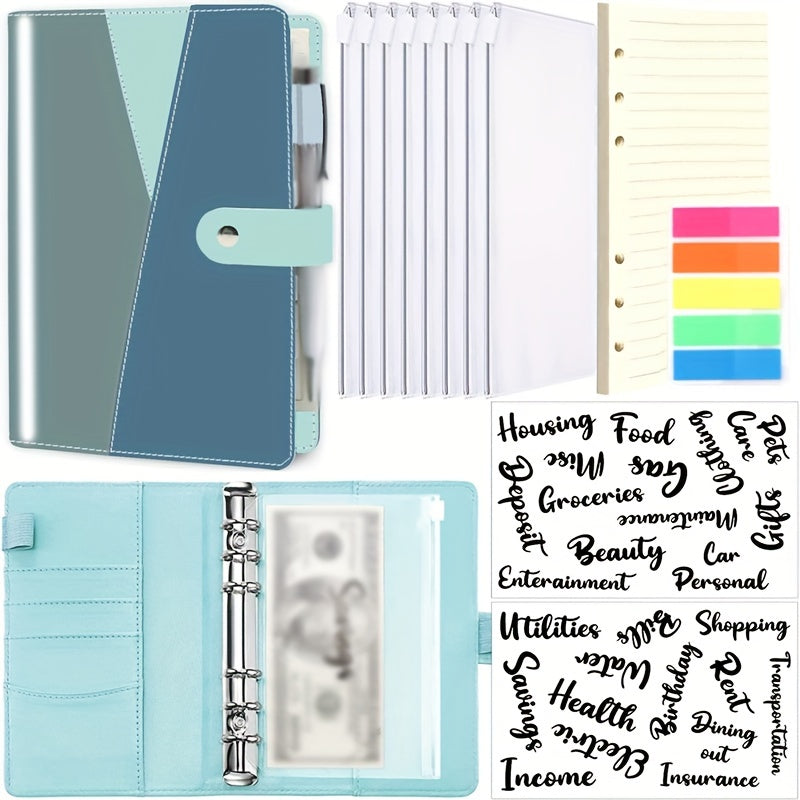 A6 Budget Binder with 8 Cash Envelopes, 40 Pages, 200 Markers, 2 Stickers