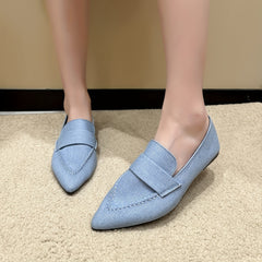 Women's Denim Flat Slip-On Shoes Pointed Toe Soft Sole Casual Walking Flats