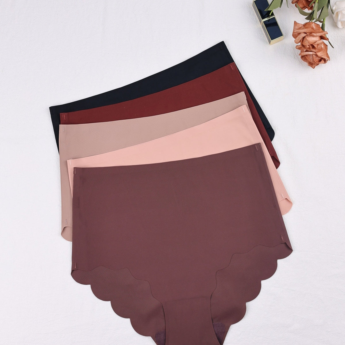 5pcs Scallop Trim Seamless High Waist Panties