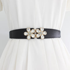 Women's Flower & Leaf Rhinestone Elastic Belt All-match Waist Cover