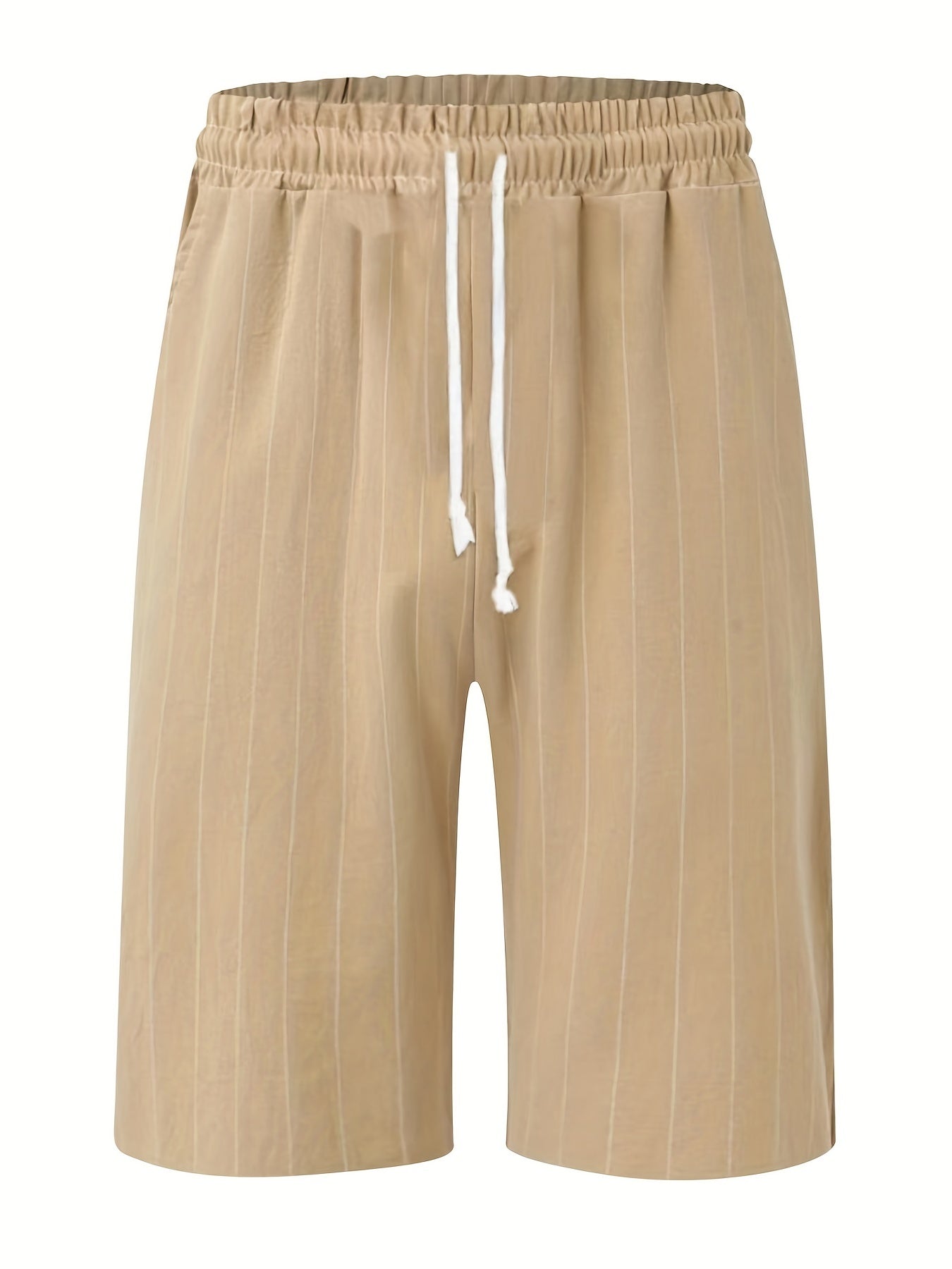 Breathable Striped Flat Front Shorts Men's Casual Waist Drawstring Shorts