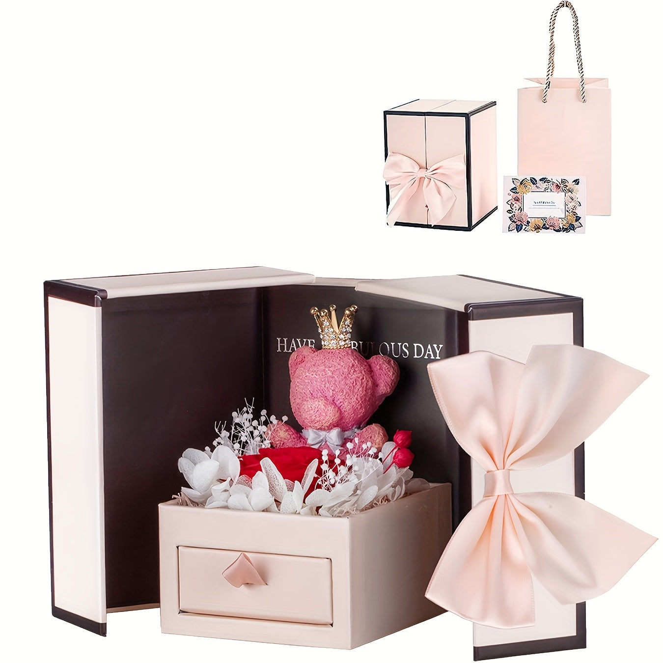 Hollow Love Heart Pendant Necklace Purple Zirconia Bear & Rose Flower Jewelry