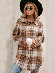  Plaid Button Up Long Sleeve Shacket
