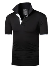Men's Solid Sport Polo Shirt Quick Dry Active Mid Stretch Lapel Button Up