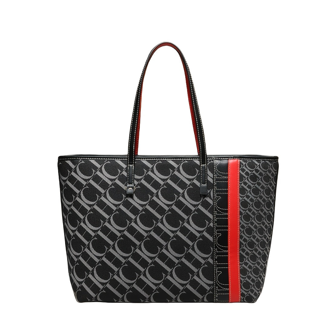 Vintage Tote Bag Zipper Closure Red Geometric Circle Pattern