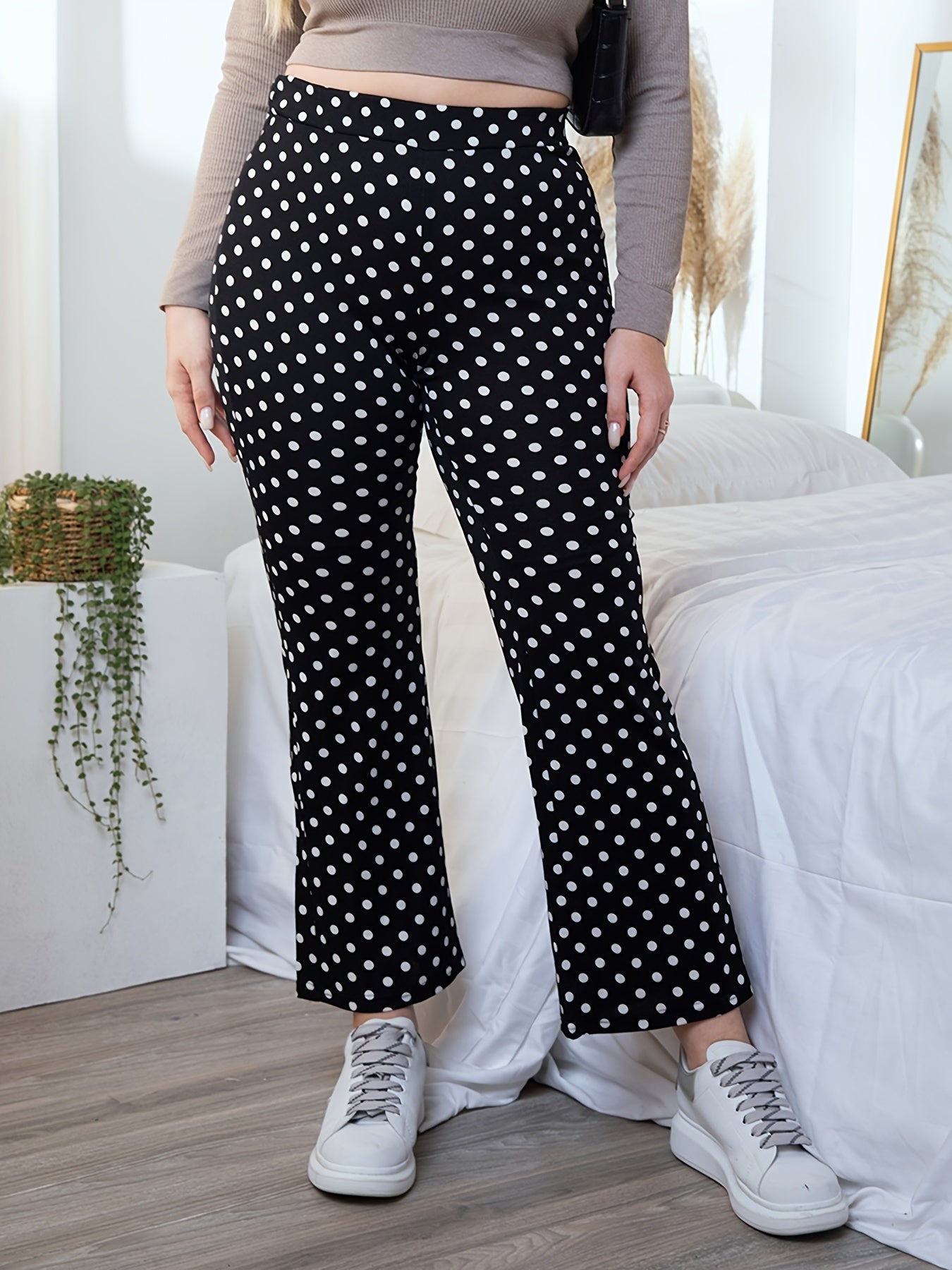  Polka Dot High Rise Flared Leg Pants