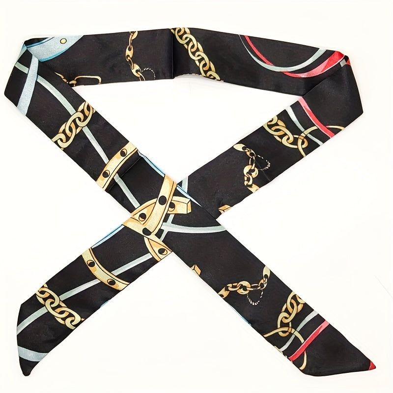 Leopard Chain Print Twilly Scarf Set Vintage Long Ribbon Neckerchief