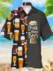 Men's Beer Slogan Print Casual Short Sleeve Shirt for Summer Vacation
