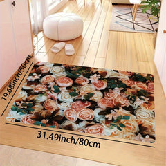 Retro Pink Rose Pattern Rug Machine Washable Carpet