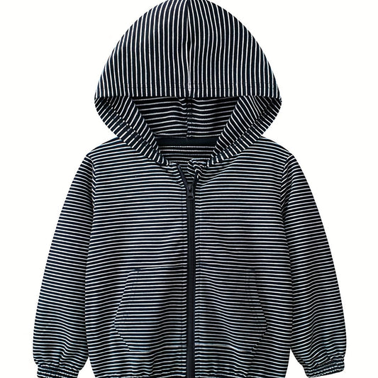 Boys Casual Stripe Hooded Zip Up Cotton Jacket Kids Clothing