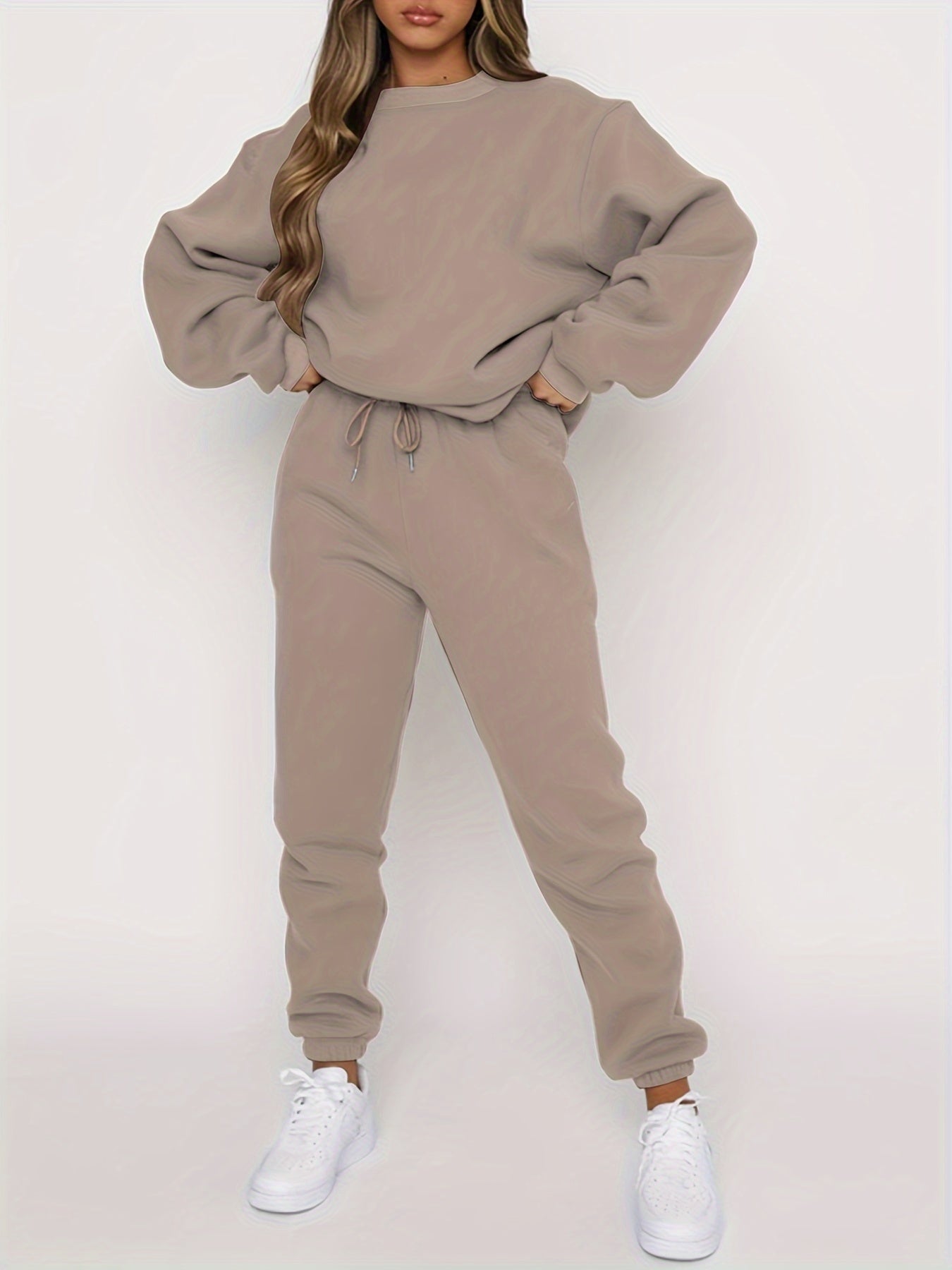 Casual Two Piece Set Crew Neck Long Sleeve Tops & Jogger Pants