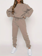 Casual Two Piece Set Crew Neck Long Sleeve Tops & Jogger Pants