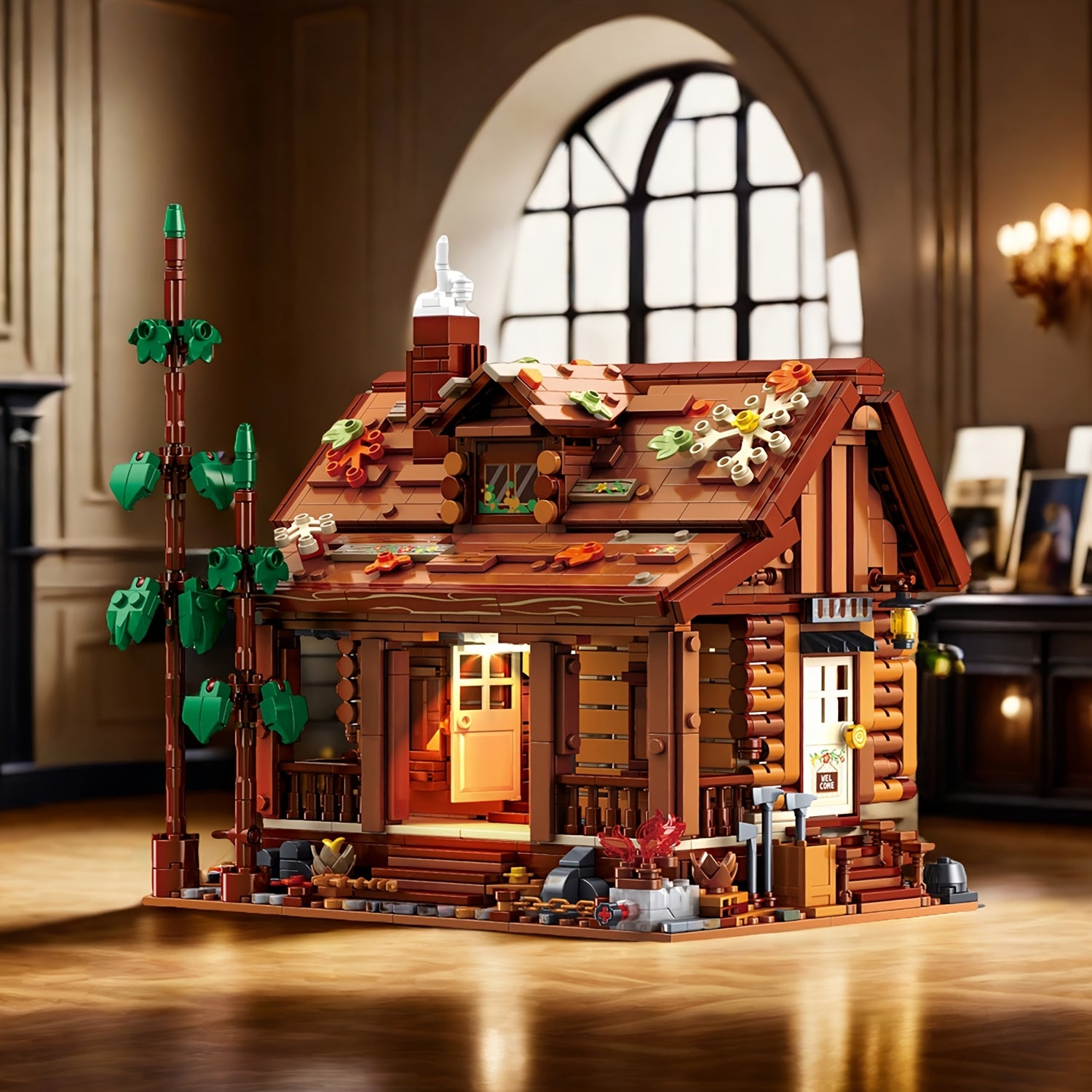 Vintage Forest Cabin Building Block Set with LED Lights