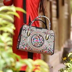 Flower Embroidered Handbags Ethnic Style Crossbody Bag Canvas Satchel Purse