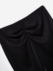  Solid Ruched Flared Leg Trousers