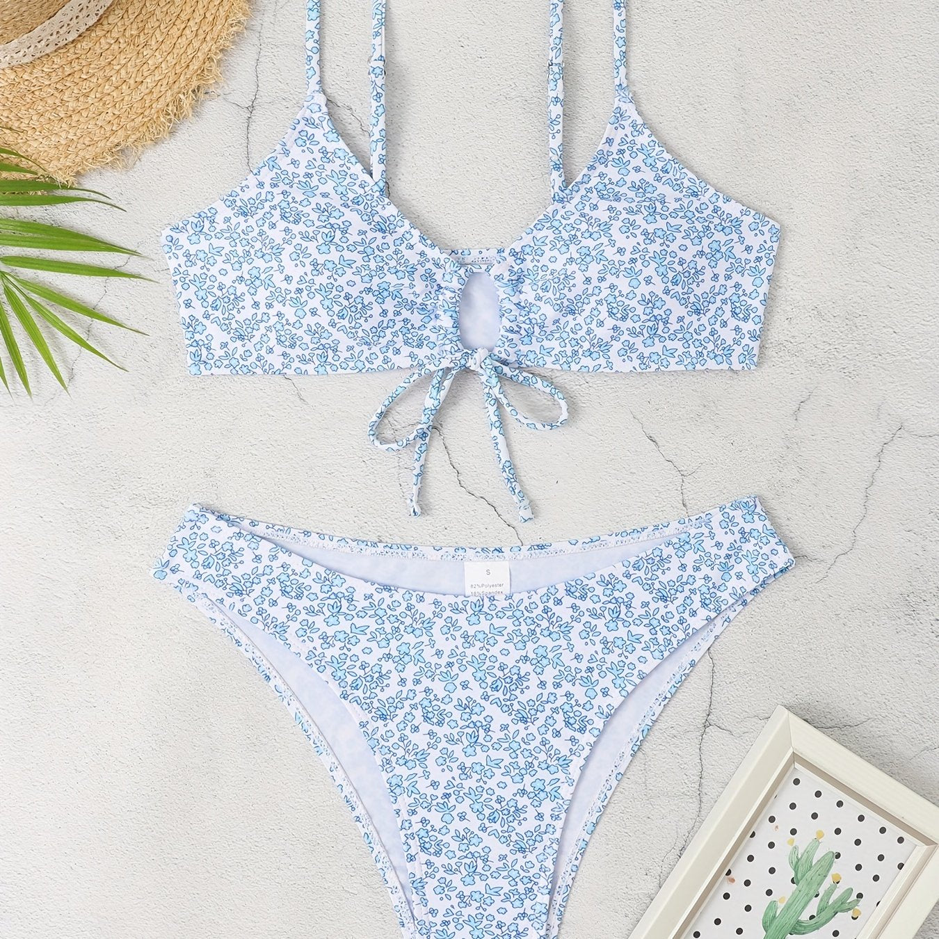 Floral Drawstring Bikini Set High Cut Two Piece Swimsuit