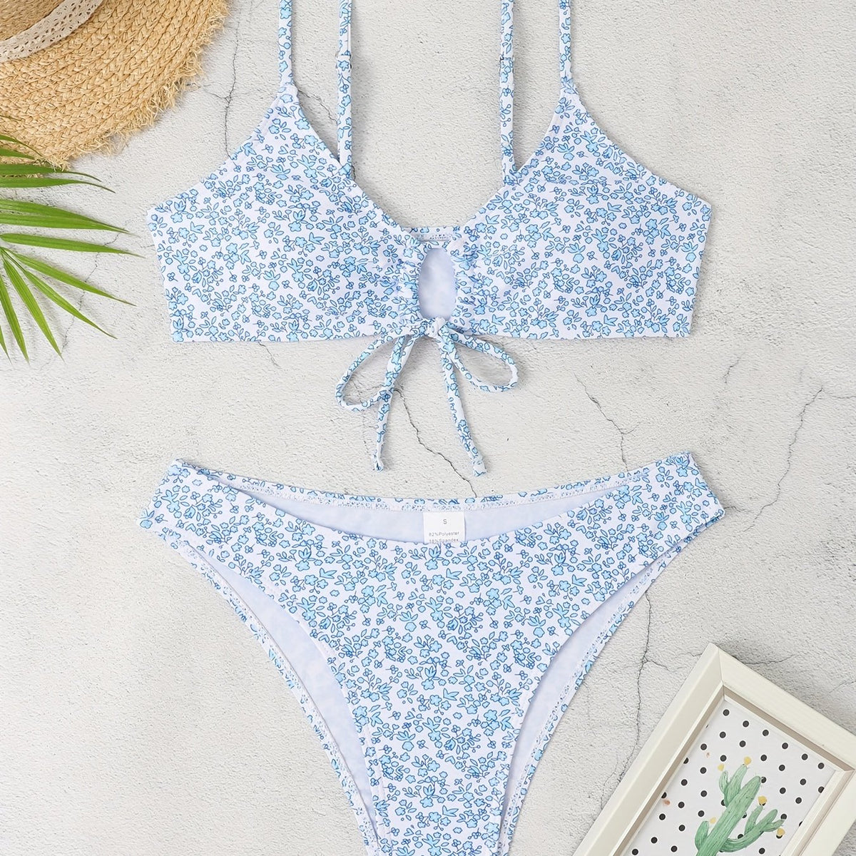 Floral Drawstring Bikini Set High Cut Two Piece Swimsuit