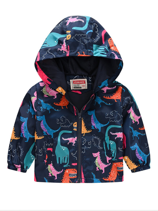 Dinosaur Print Zipper Hooded Jacket for Boys & Girls
