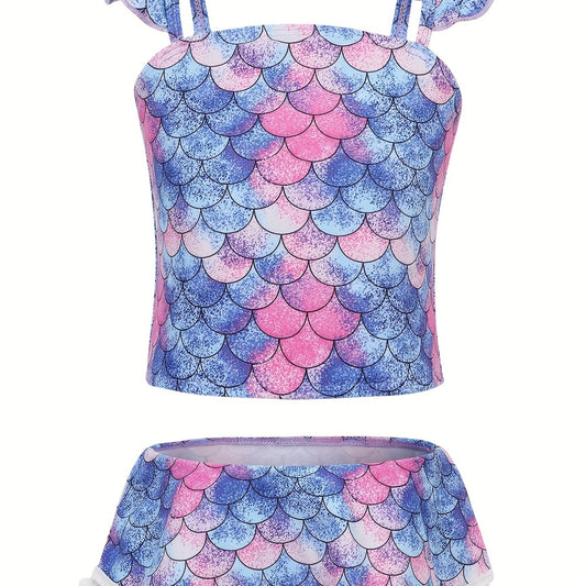 Toddler Girls Bikini Tankini Swimsuit Ruffle Trim Top & Skort Set