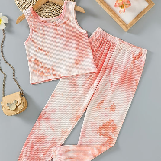 2pcs Girls Tie Dye Tank Top & Pants Set Summer Kids Clothes