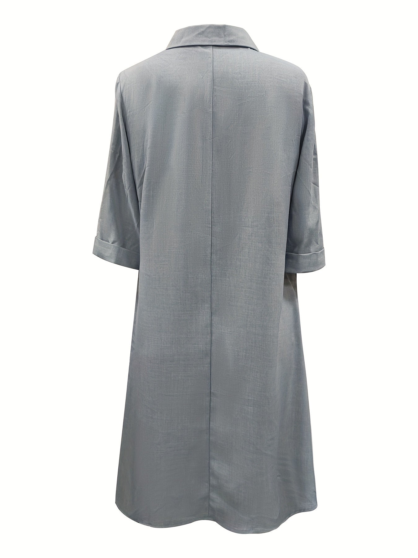  Casual Dress Women Plain Three Quarter Sleeve Button Up Dress