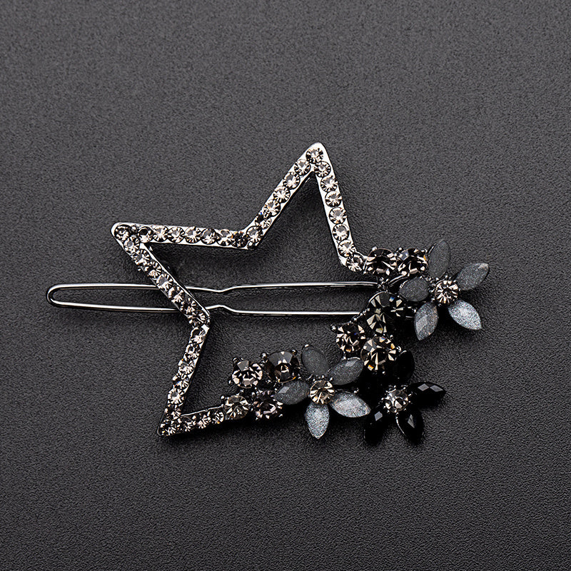 Vintage Rhinestone Star Flower Hair Clip Y2K Barrette Hairpin