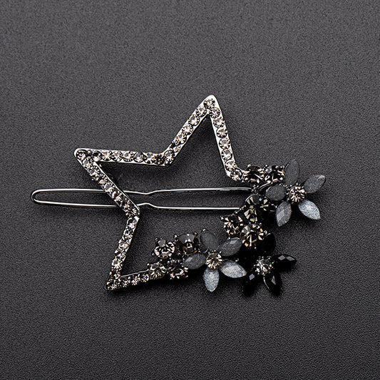 Vintage Rhinestone Star Flower Hair Clip Y2K Barrette Hairpin