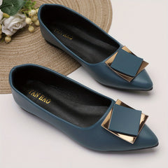 Women's Metal Square Decor Flat Shoes Pointed Toe Work Shoes