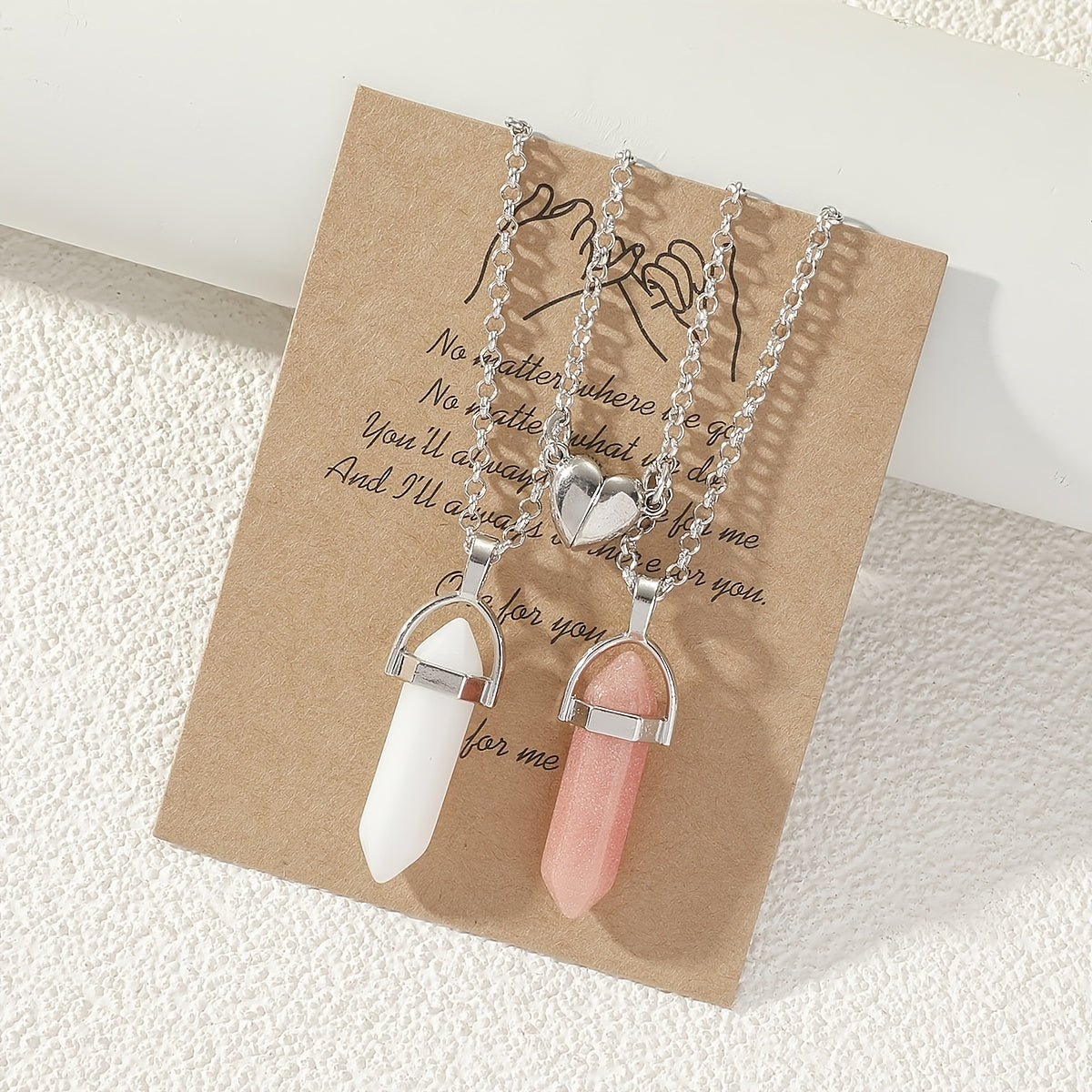 2pcs Couple Natural Stone Crystal Pendant Magnet Necklace Set Gift