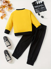 2pcs Boys GOOD MOOD Long Sleeve Sweatshirt & Sweatpants Set