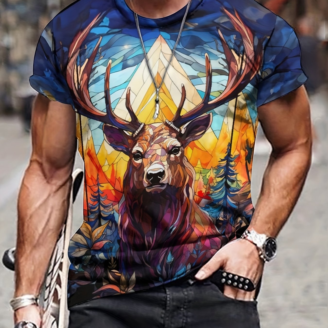 Men's Deer Graphic T-shirt Outdoor 3D Print Tee