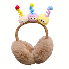 Women's Plush Ear Warmers with Rainbow Pom Pom Soft Winter Ear Muffs