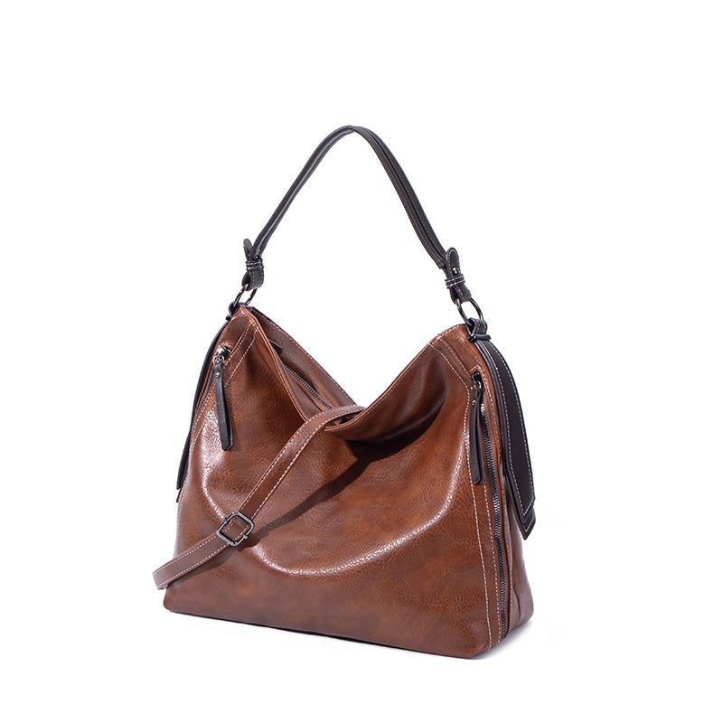 Retro Style Tote Bag Women's Handbag Faux Leather Zipper Shoulder Bag