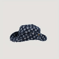 Checkerboard Denim Fisherman Hat Spring Summer Sunshade All-match Basin Hat Men