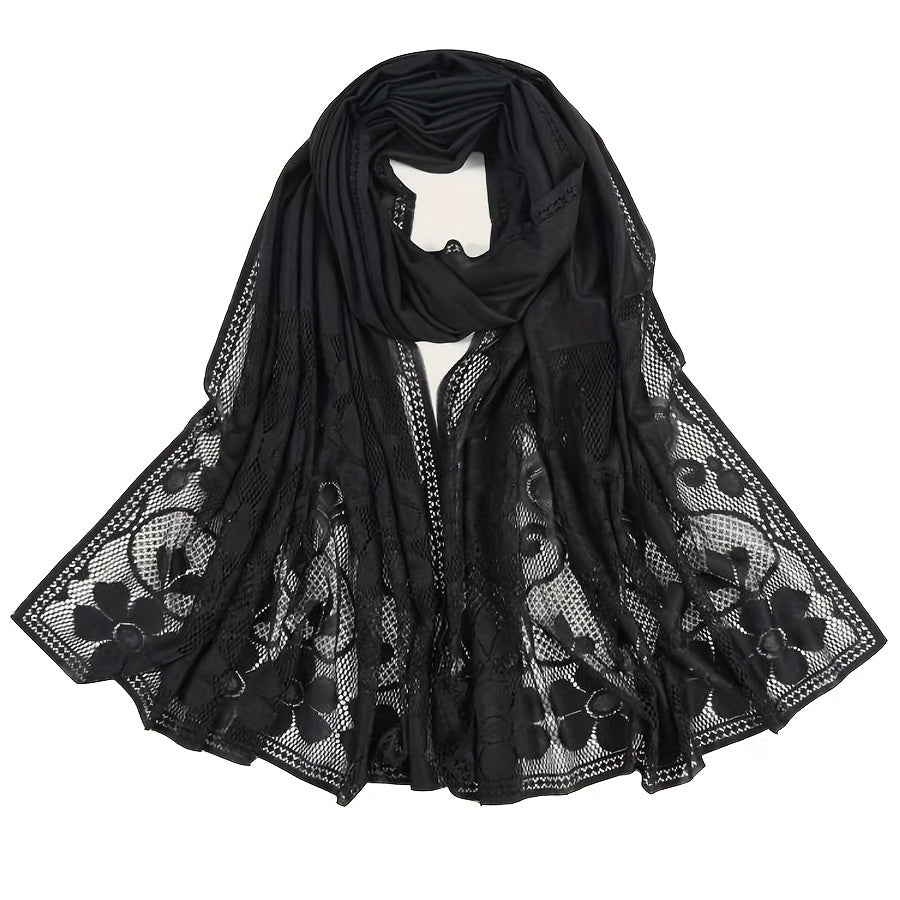 Lace Shawl Solid Jacquard Flower Hollow Cape for Women
