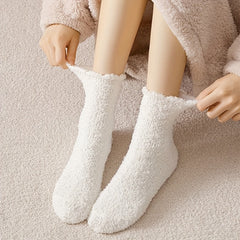 3 Pairs Solid Fuzzy Socks Comfy & Warm Mid Tube Socks Women's Stockings