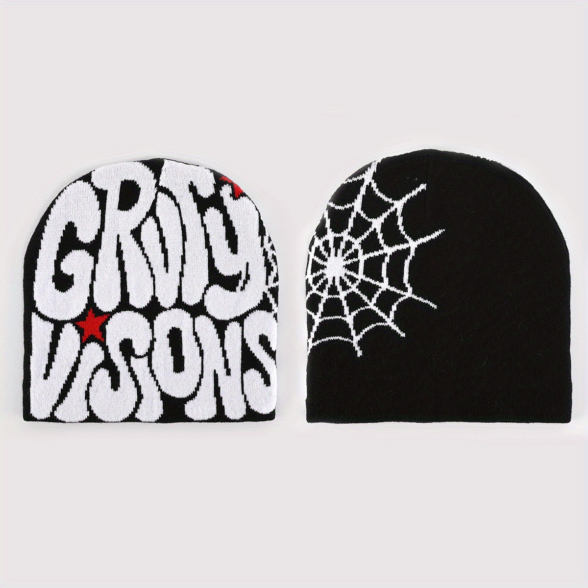 Double Side Y2K Beanie Spider Web Letter Jacquard Candy Hip Hop Knit Hat