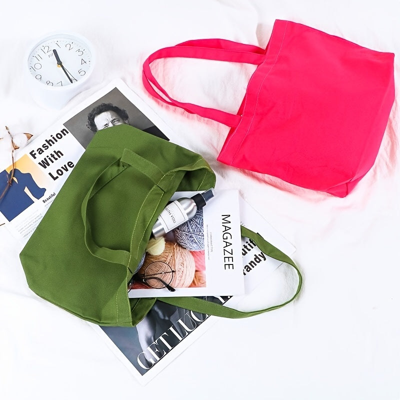 Solid Canvas Tote Bag Casual Shoulder Bag For Work & Shopping