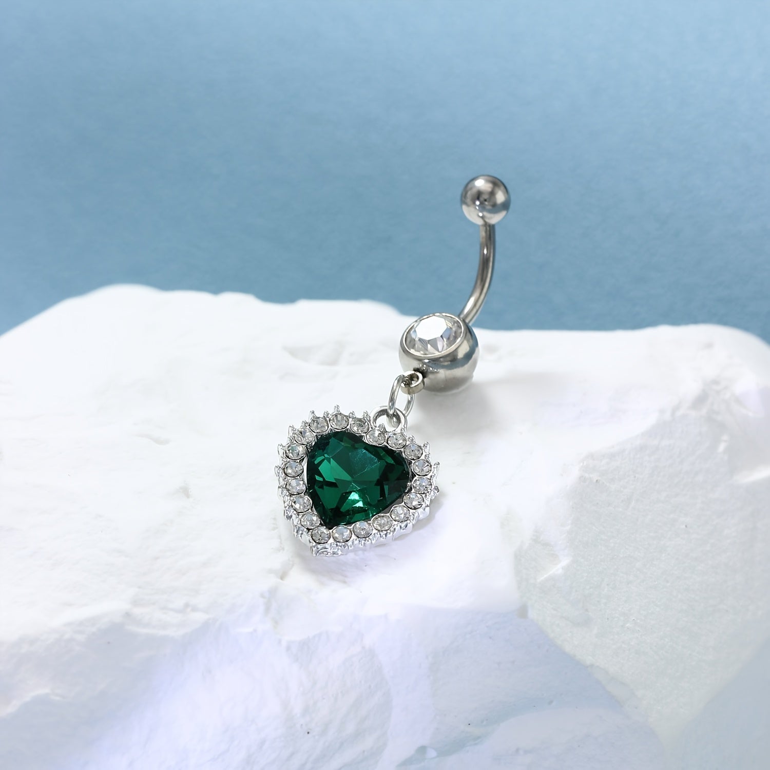 Heart Charm Belly Button Ring Stainless Steel Zircon Body Jewelry