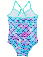 Mermaid Swimsuit with Lotus Leaf Edge and Fish Scale Print