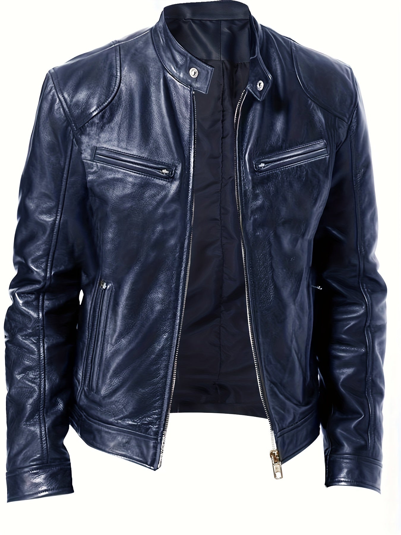 Men's Faux Leather Windbreaker Zipper Stand Collar PU Jacket