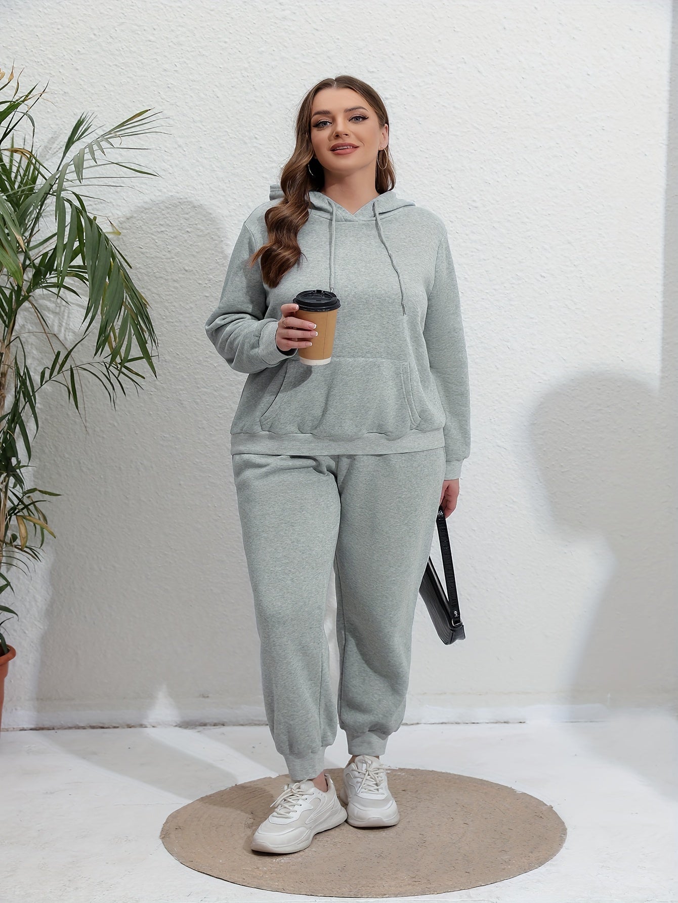  Solid Hooded Sweatshirt & Jogger Sweatpants Set