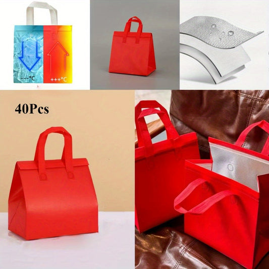 40 Red Insulated Takeout Bags 9.4x9.4x14 for Milk Tea & Dinner