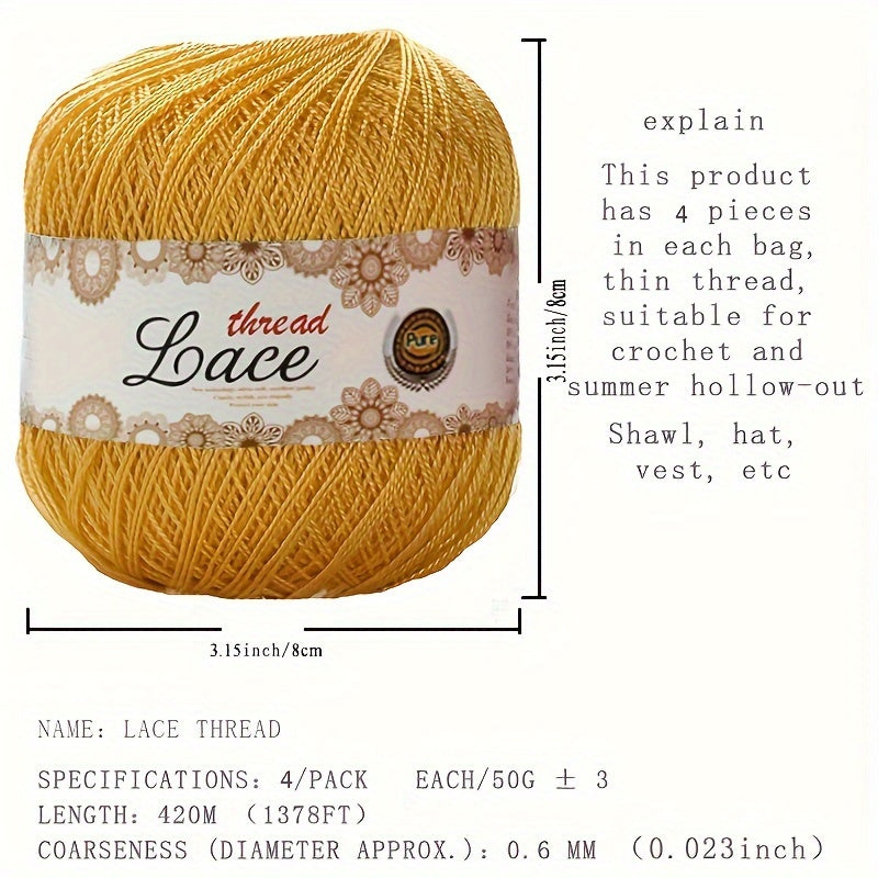 4pcs No 8 Pearl Lace Thread Diy Crochet Silk Cotton Linen Bright Silk Thread