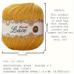 4pcs No 8 Pearl Lace Thread Diy Crochet Silk Cotton Linen Bright Silk Thread