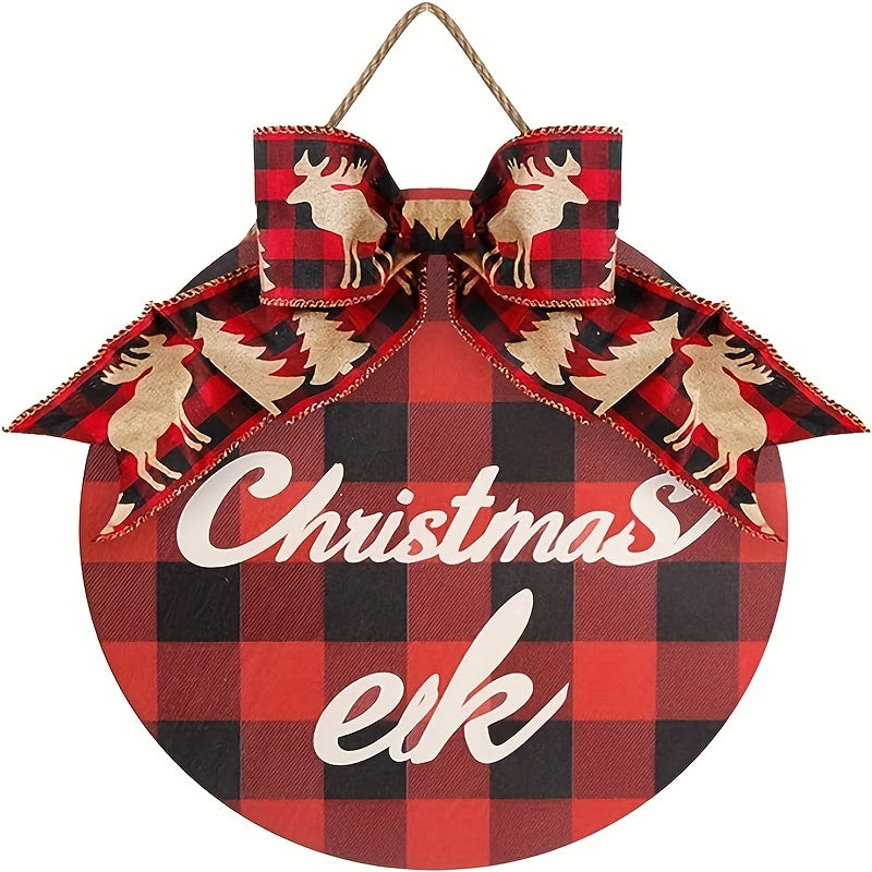 Christmas Wreath Hanging Sign Rustic Burlap Wooden Holiday Decor